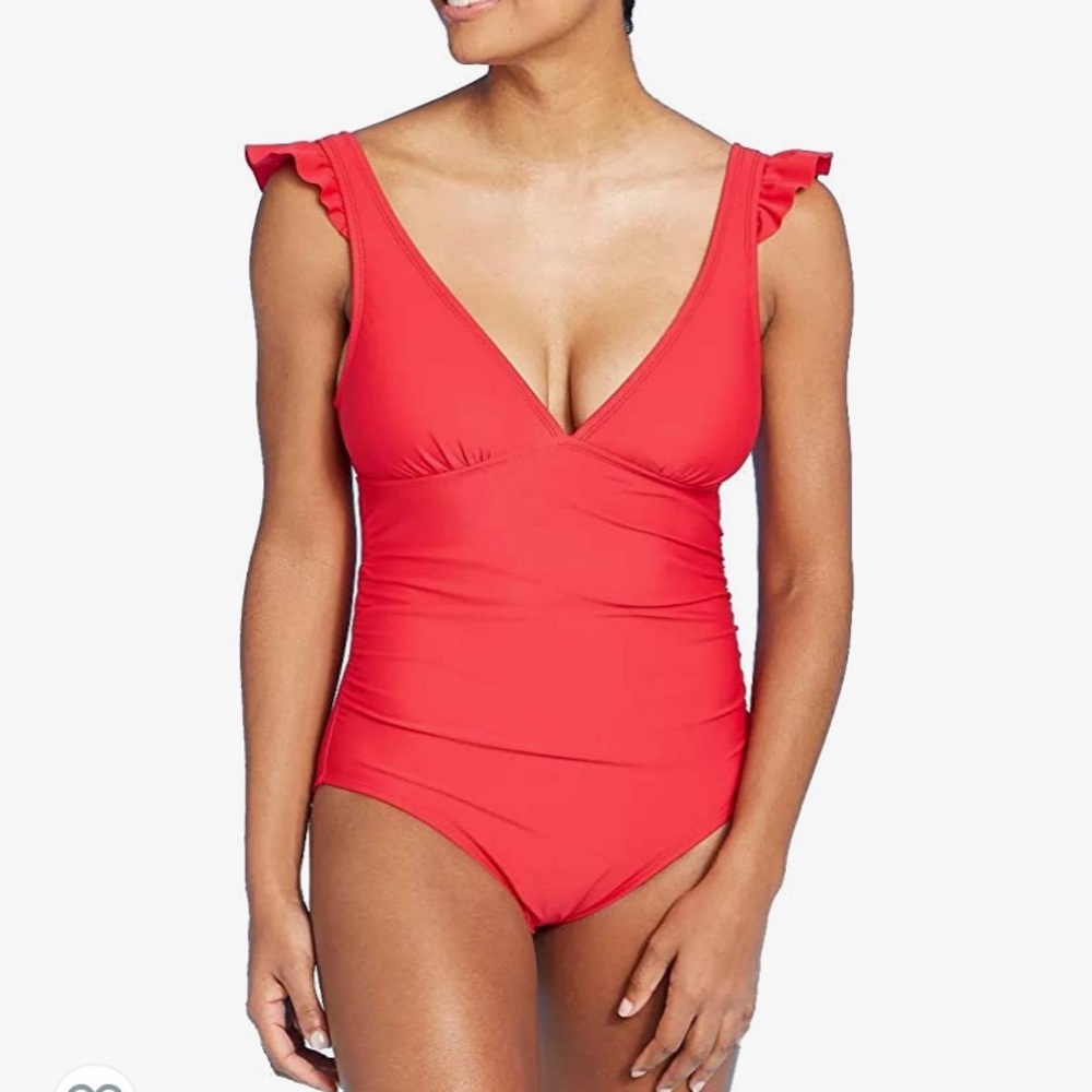 Kona Sol Ruffle Shoulder High Coverage Swimsuit